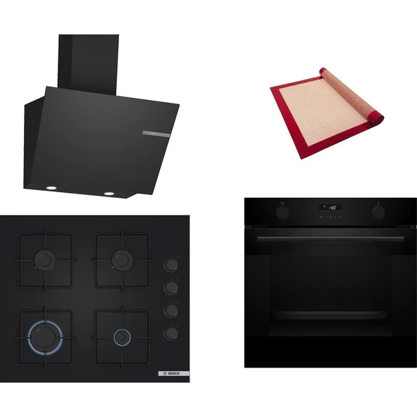 Bosch Siyah 3 lü Ankastre Set 496 (HUA736EA0T - POP6C6P31O - DWK66PJ60T) - Buhar Destekli - Pişirme Matı ile ürün görseli 1
