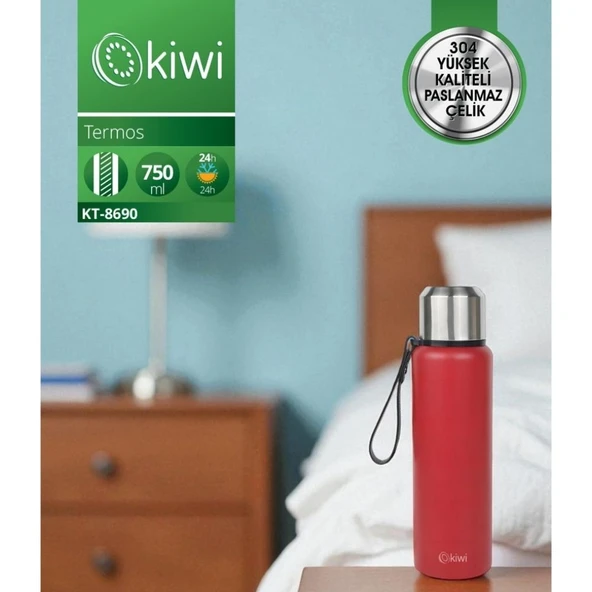 KT-8690 Paslanmaz Çelik Bardaklı 750 Ml Termos Kırmızı ürün görseli 1