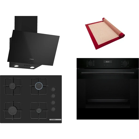 Bosch Siyah 3 lü Ankastre Set 566 (HUA717BA0T - POP7C6P31O - DWK63PJ60T(61T)) 67cm Ocak - Buhar Destekli - Pişirme Matı ile ürün görseli 1