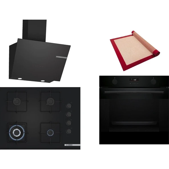 Bosch Siyah 3 lü Ankastre Set 534 (HUA736EA0T - POH7C6P31O - DWK66PJ60T) 67cm Wok Bek Ocak - Buhar Destekli Fırın - Pişirme Matı ile ürün görseli 1