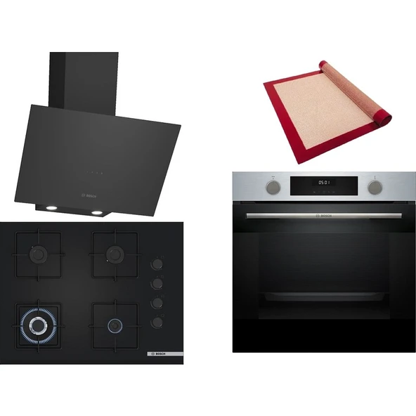 Bosch Siyah 3 Lü Ankastre Set 350 (HUA717BR0T - POH7C6P30O - DWK64PJ60T) 67CM Wok Bek Ocak - Buhar Destekli Inox Fırın - Birlikte ürün görseli 1