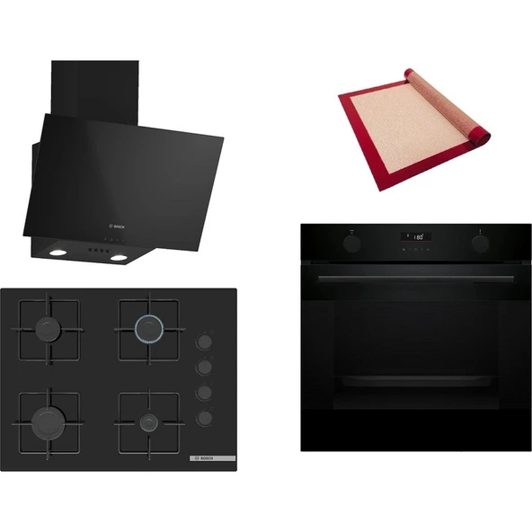 Bosch Siyah 3 lü Ankastre Set 570 (HUA736EA0T - POP7C6P31O - DWK63PJ60T(61T)) 67cm Ocak - Buhar Destekli - Pişirme Matı ile ürün görseli 1