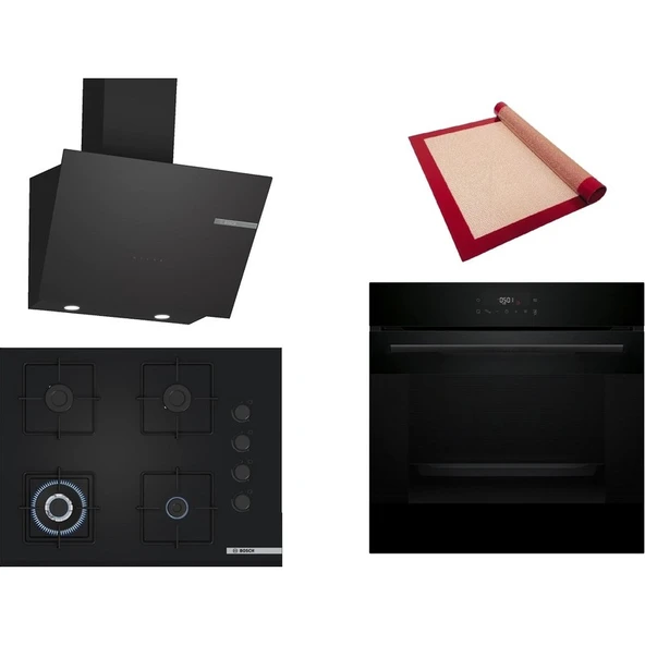 Bosch Siyah 3 lü Ankastre Set 538 (HJG852YB0T - POH7C6P31O - DWK66PJ60T) 67cm Wok Bek Ocak - 3D Fry Hava ile Kızartma - Pişirme Matı ile ürün görseli 1