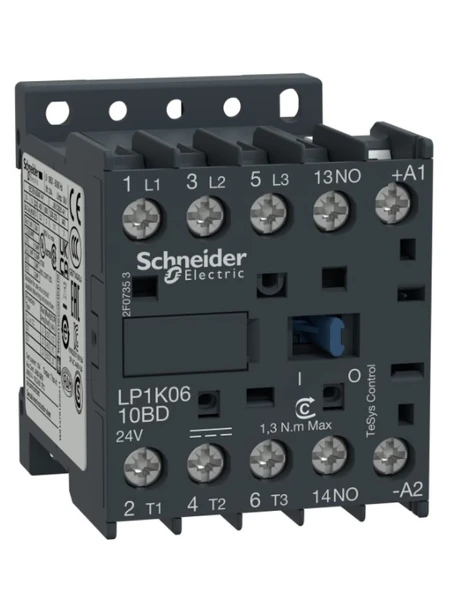 Schneider LP1K1210BD TeSys K 12 A 5,5 kW 24V DC Kontaktör 3 Kutuplu 1NO AC-3 ürün görseli 1