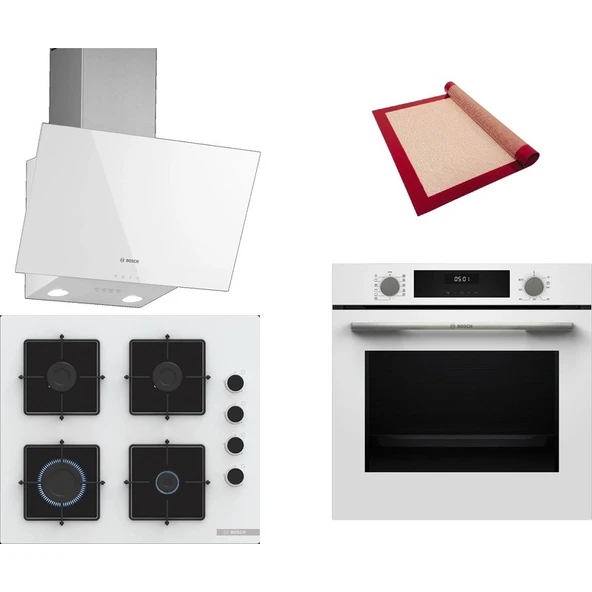 Bosch Beyaz 3 lü Ankastre Set ( HUA717BV0T - POP6C2P31O - DWK63PJ20T ) - Buhar Destekli - Fırın Matı ile ürün görseli 1