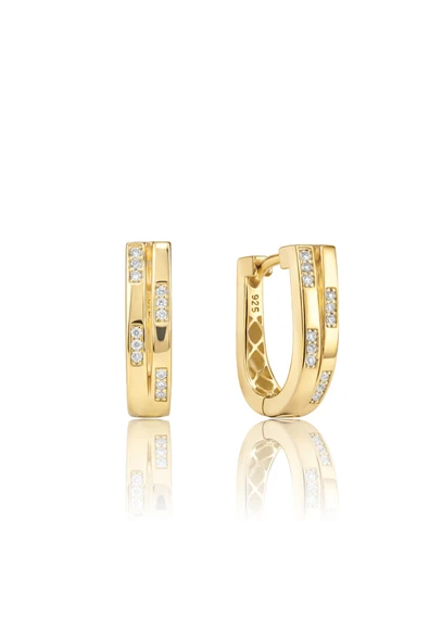 925 Ayar Gümüş Küpe  Altın Kaplama Asimetrik Taşlı Modern J Tasarım Küpe  SGTL13275GOLD ürün görseli 1