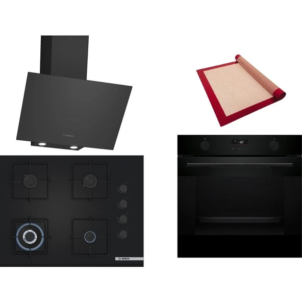 Bosch Siyah 3 lü Ankastre Set 522 (HUA736EA0T - POH7C6P31O - DWK64PJ60T) 67cm Wok Bek Ocak - Buhar Destekli Fırın - Pişirme Matı ile ürün görseli 1