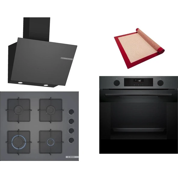 Bosch Gri 3 lü Ankastre Set 497 (HUA736EG0T - POP6C9P31O - DWK66PJ70T) - Buhar Destekli - Pişirme Matı ile ürün görseli 1