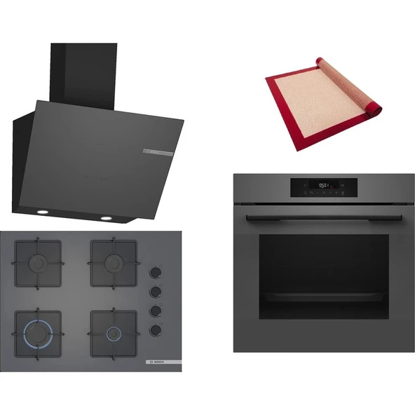 Bosch Gri 3 lü Ankastre Set 563 (HJG852YN0T - POP7C9P31O - DWK66PJ70T) 67cm Ocak - 3D Fry Hava ile Kızartma - Pişirme Matı ile ürün görseli 1