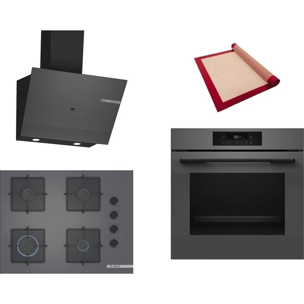 Bosch Gri 3 lü Ankastre Set 587 (HJG852YN0T - POP7C9P31O - DWK67PJ70T) 67cm Ocak - 3D Fry Hava ile Kızartma - Pişirme Matı ile ürün görseli 1