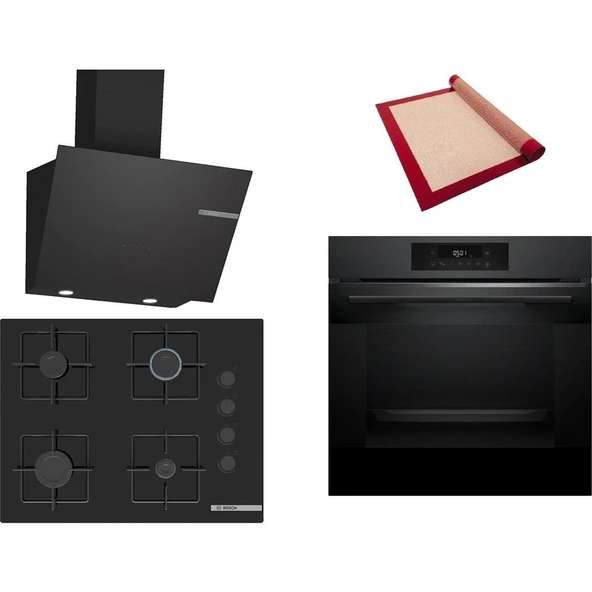 Bosch Siyah 3 lü Ankastre Set 564 (HJG852YT0T - POP7C6P31O - DWK66PJ60T) 67cm Ocak - 3D Fry Hava ile Kızartma - Pişirme Matı ile ürün görseli 1