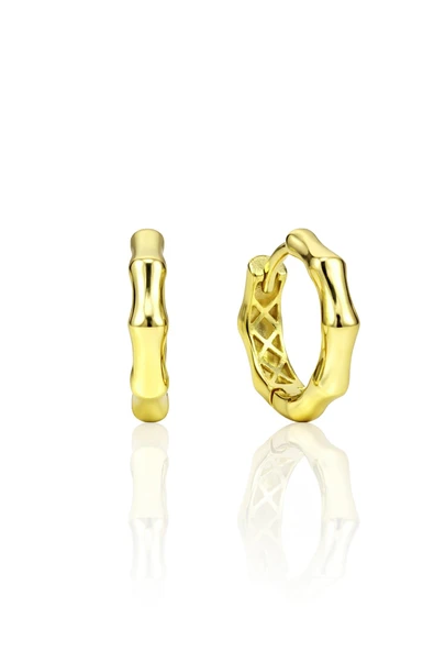925 Ayar Gümüş Küpe Altın Kaplama Bambu Formlu Halka Küpe SGTL13277GOLD ürün görseli 1
