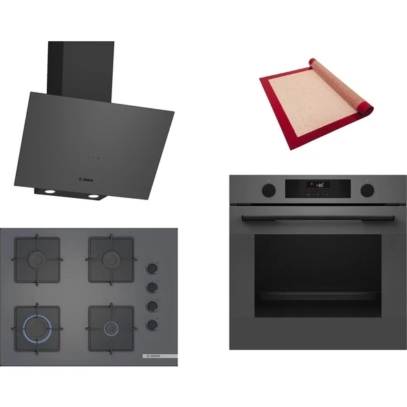Bosch Gri 3 lü Ankastre Set 572 (HUA736EN0T - POP7C9P31O - DWK64PJ70T) 67cm Ocak - Buhar Destekli - Pişirme Matı ile ürün görseli 1