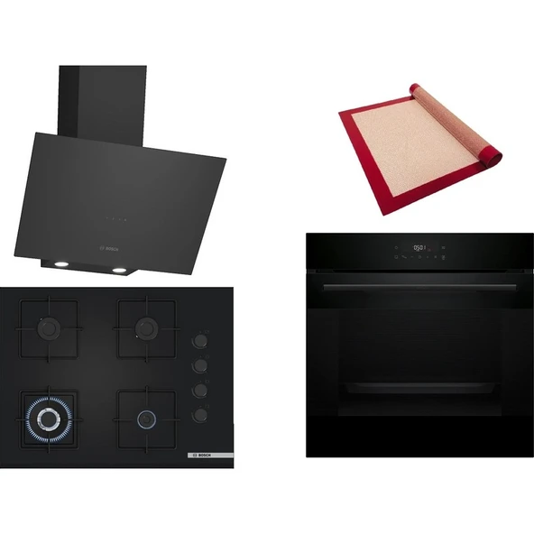 Bosch Siyah 3 Lü Ankastre Set 356 (HJG852YB0T - POH7C6P30O - DWK64PJ60T) 67CM Wok Bek Ocak - 3D Fry Hava ile Kızartma - Birlikte ürün görseli 1