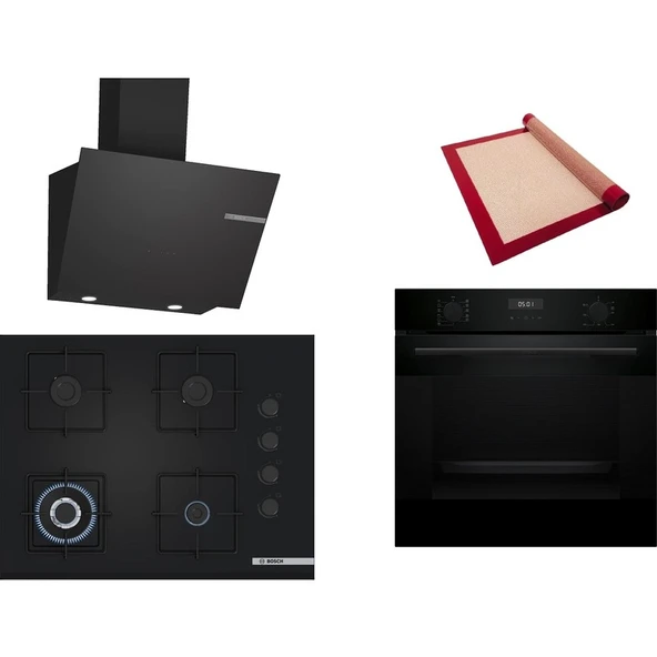 Bosch Siyah 3 lü Ankastre Set 530 (HUA717BA0T - POH7C6P31O - DWK66PJ60T) 67cm Wok Bek Ocak - Buhar Destekli Fırın - Pişirme Matı ile ürün görseli 1