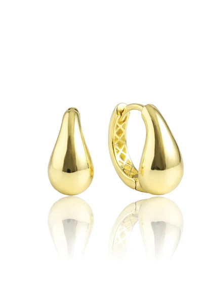 925 Ayar Gümüş Küpe Altın Kaplama Bottega Su Damlası Halka Küpe - Bombeli Modern Tasarım SGTL13268GOLD ürün görseli 1