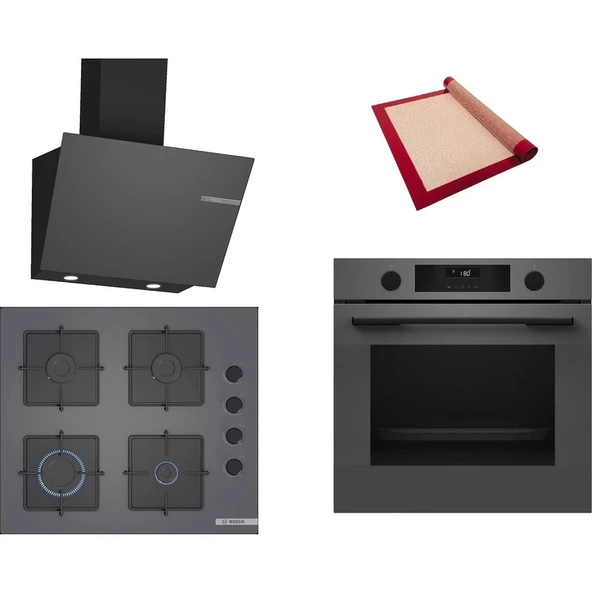 Bosch Gri 3 lü Ankastre Set 498 (HUA736EN0T - POP6C9P31O - DWK66PJ70T) - Buhar Destekli - Pişirme Matı ile ürün görseli 1