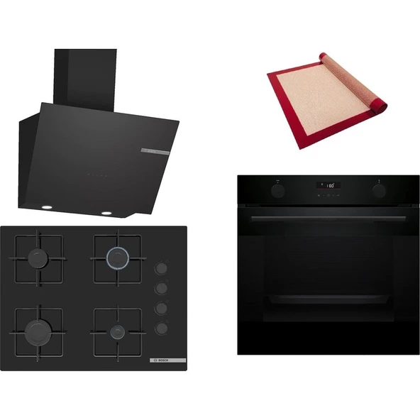 Bosch Siyah 3 lü Ankastre Set 558 (HUA736EA0T - POP7C6P31O - DWK66PJ60T) 67cm Ocak - Buhar Destekli - Pişirme Matı ile ürün görseli 1