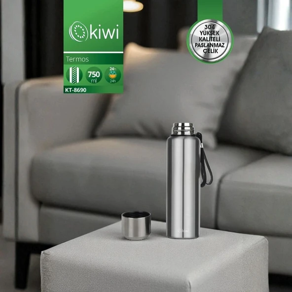 KT-8690 Paslanmaz Çelik Bardaklı 750 Ml Termos Gri ürün görseli 1