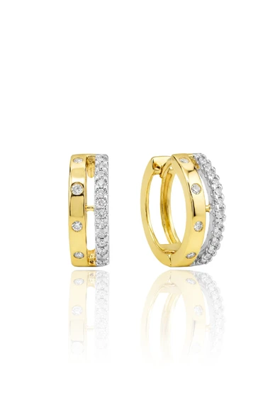 925 Ayar Gümüş Küpe Altın Kaplama Çift Sıra, İki Renk, Zirkon Taşlı Halka Küpe modern tasarım SGTL13266GOLD ürün görseli 1