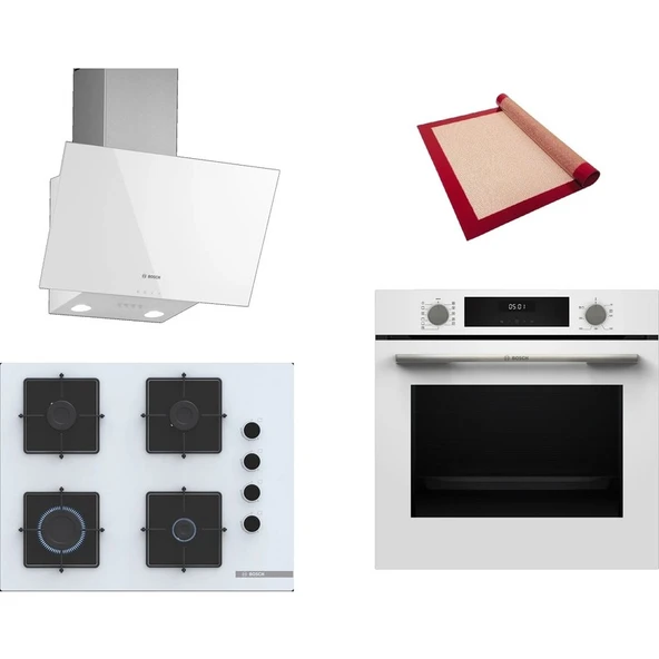 Bosch Beyaz 3 lü Ankastre Set (HUA717BV0T - POP7C2P31O - DWK63PJ20T) 67cm Ocak - Buhar Destekli - Pişirme Matı ile ürün görseli 1