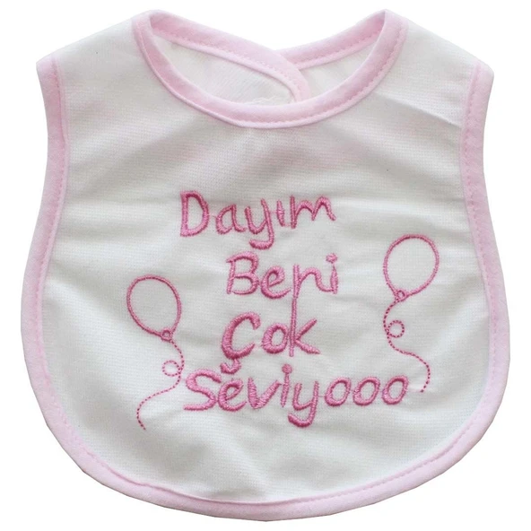 Dayım Beni Çok Seviyor Yazılı Pembe Su Geçirmez Önlük ürün görseli 1