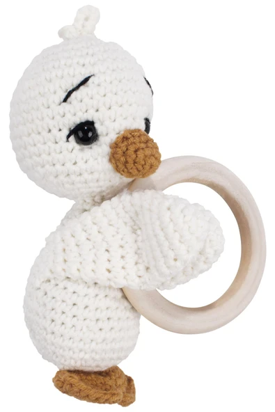Unisex Ekru Turuncu Ördek Diş Kaşıyıcı Çıngıraklı Amigurumi Oyuncak ürün görseli 1