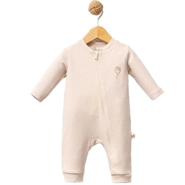 Unisex Bej Balon Nakışlı Fermuarlı Tulum ürün görseli 1