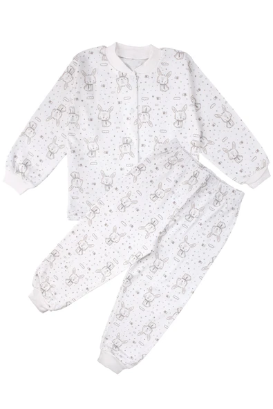 Kız Çocuk Ekru Tavşan Desenli Çıtçıtlı Pijama Takımı ürün görseli 1