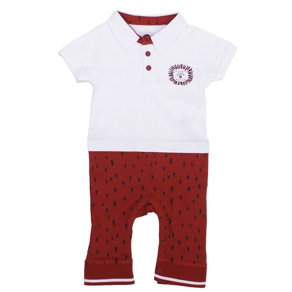 Erkek Bebek Beyaz Bordo Polo Yakalı Çıt Çıtlı Tulum ürün görseli 1