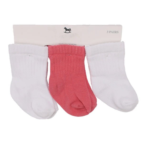 Unisex Pembe Beyaz 3'lü Çorap 0-6 Ay ürün görseli 1