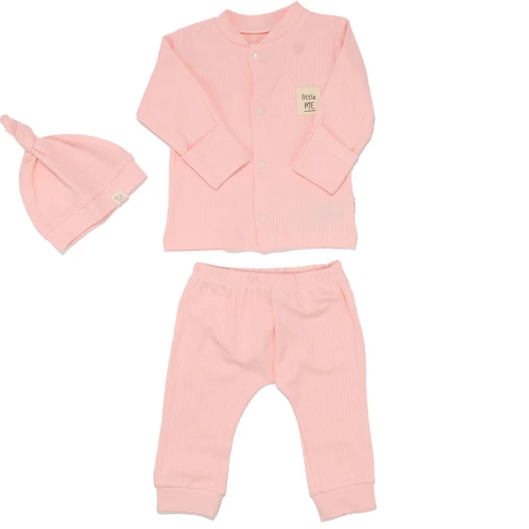 Unisex Pembe Fitilli Düğümlü Bereli Little me Kendinden Eldivenli 3'lü Takım ürün görseli 1