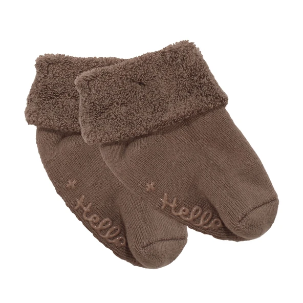 Unisex Koyu Kahve Kıvrık Hello Kaydırmaz Taban Havlu Çorap ürün görseli 1