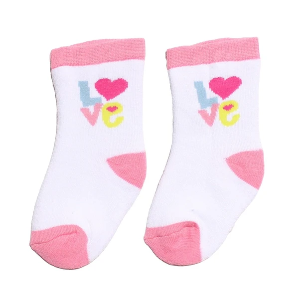 Kız Çocuk Beyaz Pembe Love Yazılı Havlu Çorap ürün görseli 1