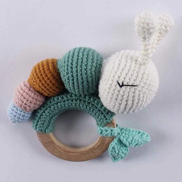 Amigurumi Renkli Tırtıllı Çıngıraklı Diş Kaşıyıcı ürün görseli 1