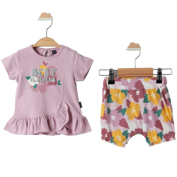 Kız Bebek Lila Best Flowers Baskılı Renkli Şortlu 2'li Takım ürün görseli 1