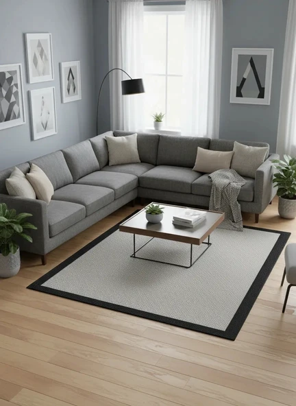 Mess Modern Dekoratif Yumuşak Dokulu Sisal Halı 3946 Gri Siyah ürün görseli 1