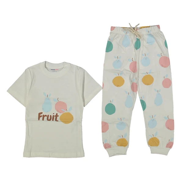 Kız Çocuk Ekru Meyve Baskılı Pijama Takımı ürün görseli 1