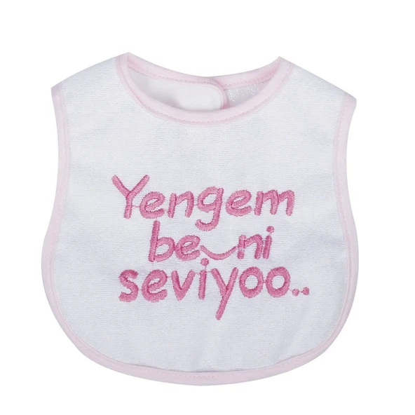 Kız Bebek Yengem Beni Çok Seviyooo Nakışlı Pembe Su Geçirmez Önlük ürün görseli 1