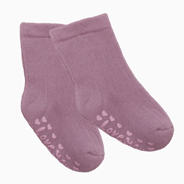 Unisex Mor Love Kaydırmaz Taban Polar Çorap ürün görseli 1