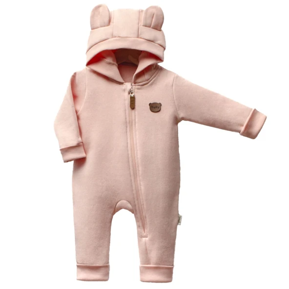 Kız Bebek Pembe Baby Ayıcık Armalı Kapüşonlu 3 İplik Fermuarlı Tulum ürün görseli 1