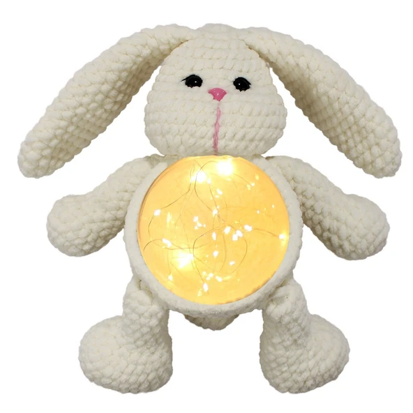Amigurumi Ekru Krem Tavşan Gece Lambası Pilli Aksesuar Oyuncak ürün görseli 1