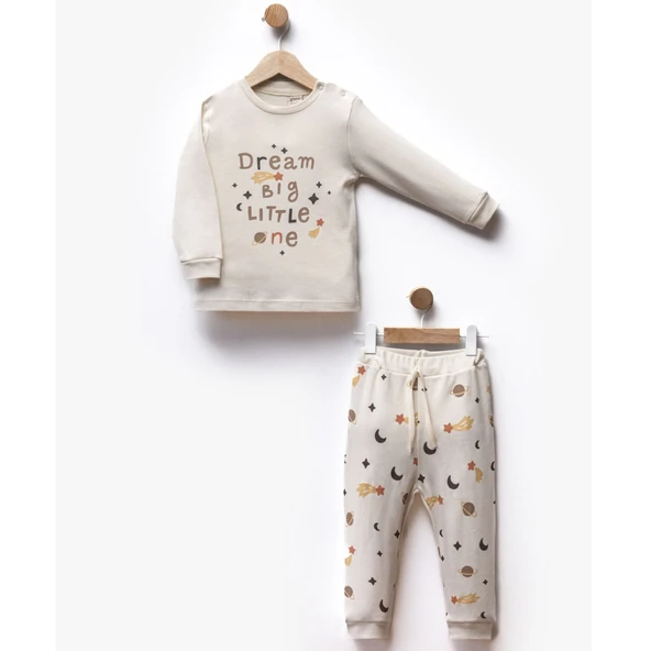 Erkek Çocuk Ekru Dream Yıldızlı Baskılı Pijama Takımı ürün görseli 1