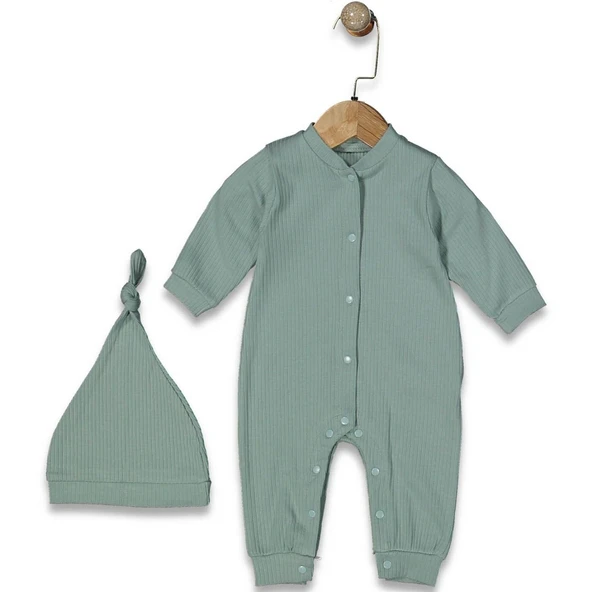 Unisex Su Yeşili Fitilli Düğümlü Bereli Çıtçıtlı Tulum ürün görseli 1