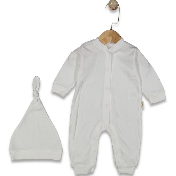 Unisex Ekru Fitilli Düğümlü Bereli Çıtçıtlı Tulum ürün görseli 1