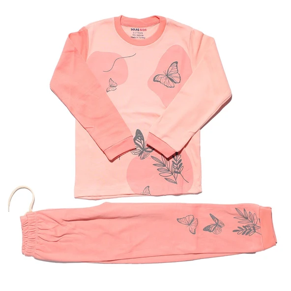 Kız Çocuk Pembe Kelebek Baskılı 2'li Pijama Takımı ürün görseli 1