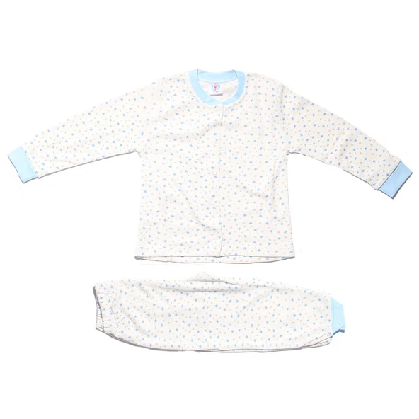 Kız Çocuk Beyaz Mavi Yıldız Baskılı Çıtçıtlı Pijama Takımı ürün görseli 1