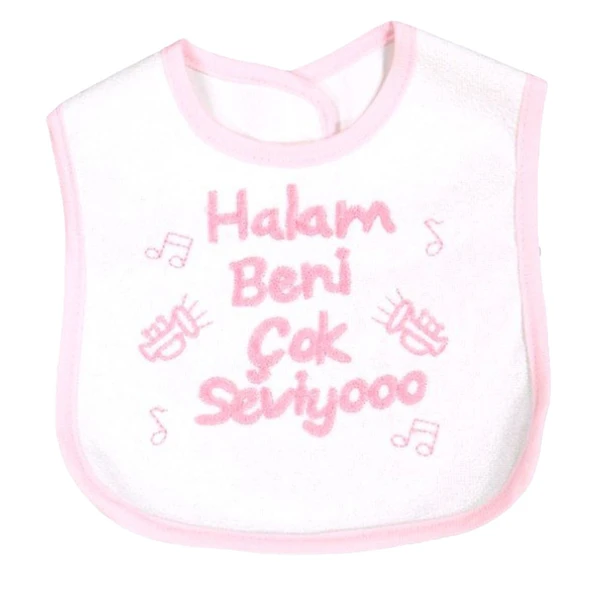 Kız Bebek Halam Beni Çok Seviyooo Nakışlı Pembe Su Geçirmez Önlük ürün görseli 1