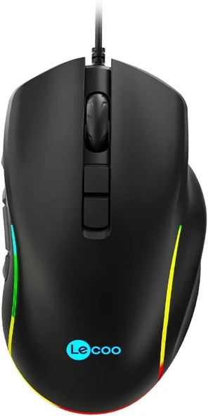 Lecoo MS140 Kablolu 6400DPI 10 Makro Tuşlu RGB LED Aydınlatmalı Gaming Optik Mouse Siyah ürün görseli 1