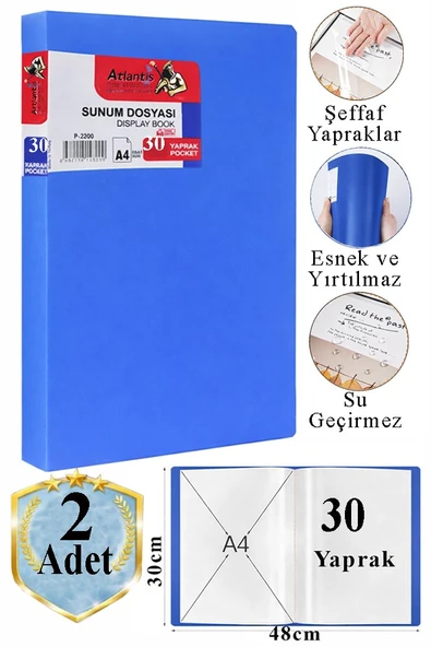 Mavi Sunum Dosyası 30 lu 2 Adet Poşet Dosyalı Katalog Dosyası 30 Poşetli Kendinden Dosya Plastik Kapaklı ürün görseli 1